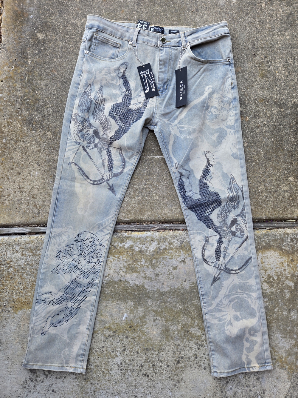 Waimea Men's Slim Straight Denim Jeans With Rhinestones